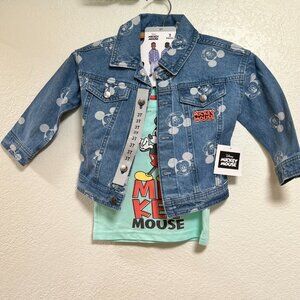 NWT Disney Mickey Mouse 2 Piece Denim Jacket and T‎ Shirt Kids Size 3T